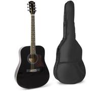 MAX SoloJam - Guitare acoustique adulte débutant - Noir, cordes en acier, livré avec un tuner digital, un sac de transport