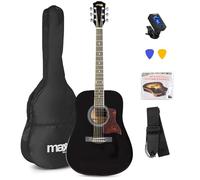 Max SoloJam Guitare Acoustique Folk Débutant Pack Complet Noir