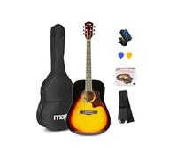 Max SoloJam Guitare Acoustique Folk Adulte Débutant - Sunburst, Cordes en Acier, Accordeur Digital, Sac de Transport, Médiators, un Jeu de Cordes et une Sangle, Pack Idéal pour Musiciens Débutants