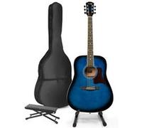 MAX SoloJam Guitare acoustique occidentale avec support de guitare et repose-pieds - Bleu, idéal pour débuter la guitare