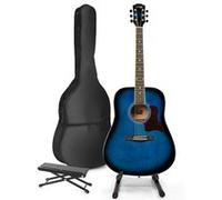 MAX SoloJam Guitare acoustique occidentale avec support de guitare et repose-pieds - Bleu, idéal pour débuter la guitare