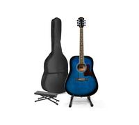 MAX SoloJam Guitare acoustique occidentale avec support de guitare et repose-pieds - Bleu, idéal pour débuter la guitare