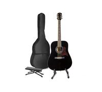 MAX SoloJam Guitare acoustique occidentale avec support de guitare et repose-pieds - Noir