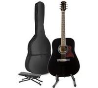 MAX SoloJam Guitare acoustique occidentale avec support de guitare et repose-pieds - Noir