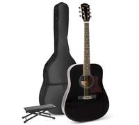 Guitare folk GENERIQUE MAX SoloJam Western est un kit de démarrage pour guitare acoustique avec repose-pieds - Noir, idéal pour débuter la guitare