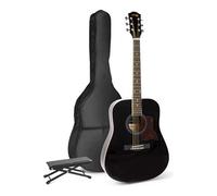 Guitare folk GENERIQUE MAX SoloJam Western est un kit de démarrage pour guitare acoustique avec repose-pieds - Noir, idéal pour débuter la guitare