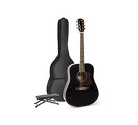 Guitare folk GENERIQUE MAX SoloJam Western est un kit de démarrage pour guitare acoustique avec repose-pieds - Noir, idéal pour débuter la guitare
