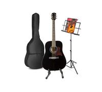 MAX SoloJam Western Guitare Acoustique avec Musique et Support de Guitare - Noir, Idéal pour Débuter la Guitare