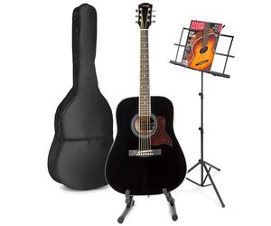 MAX SoloJam Western Guitare Acoustique avec Musique et Support de Guitare - Noir, Idéal pour Débuter la Guitare