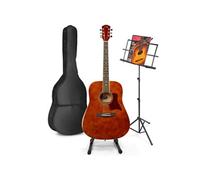MAX SoloJam Western - Guitare acoustique avec partitions et support de guitare - Marron, idéal pour débuter la guitare Noyer