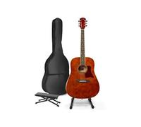MAX SoloJam Western guitare acoustique avec support de guitare et repose-pieds - Marron