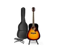 MAX SoloJam Western guitare acoustique avec support de guitare et repose-pieds - Sunburst Marron