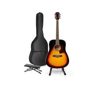MAX SoloJam Western Guitare Acoustique avec Support de Guitare et Repose-Pied - Sunburst, Idéal pour Débuter la Guitare