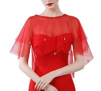 Max-Tonsen Capes de mariage en tulle doux châles et enveloppements double couche capelet châle pour robe de soirée formelle, cape en tulle, rouge