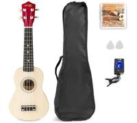 Max UKEY - Pack ukulélé et Accessoires - Bois Clair, Cordes en Nylon, avec un Accordeur Numérique, 2 Médiators, des Cordes de Rechange et un Sac de Transport, Taille 53,2cm