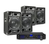 MAX12 Ensemble Kit Sono DJ avec 4X Enceintes et Amplificateur Bluetooth 2800W - Idéal pour Animer Vos Soirées