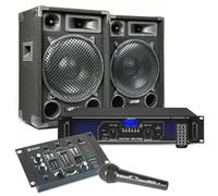 MAX12 Pack Sonorisation, Un Amplificateur et Une Table de Mixage - 1200 Watts, Un Kit pour Une Soirée karoaké, Idéal pour Animer et Ambiancer Vos Soirées Black