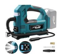MaxAwe Compresseur à batterie pour Makita 18 V, pompe à air électrique sans fil avec câble auto et 3 buses, gonfleur portable avec lumière LED, pour voitures, motos, vélos, ballons (sans batterie)