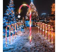 MaxAwe Lot de 12 guirlandes lumineuses avec guirlande lumineuse en forme de flocon de neige, 72 LED étanche marqueur de chemin de Noël, lumières de canne à sucre éclairées pour le jardin, décoration