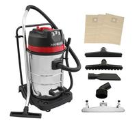 MAXBLAST Aspirateur Industriel 80 L Eau et Poussière 5 Accessoires Nettoyage Commercial 3 000 W Moteur Triple Acier Inoxydable Filtre en Tissu Tuyau 1,5m Câble 9m sans/avec Sac [3 Sacs Inclus]