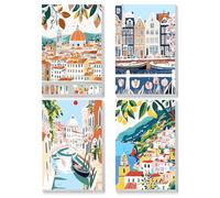 MAXBYE 4 Pack Peinture Numéros pour Adultes avec Cadre, DIY Paysages Urbains Peinture par Numéros avec Pinceaux pour Débutants, Paint by Numbers Décoration de la Maison Cadeau 20x30cm