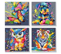 MAXBYE 4 Pack Peinture Numéros pour Enfant Adulte avec Cadre, DIY Animaux Colorés Peinture par Numéros avec Peintures et Pinceaux pour Débutants, Paint by Number Décoration de la Maison Cadeau 20x20cm