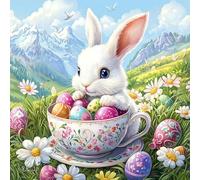 MAXBYE 5D Diamond Painting Pâques Kits pour Adulte, DlY Lapin Blanc Full Drill Peinture Diamant Gem Cross Stitch for Débutants, Diamond Painting Fleurs Cristal Art Crafts Maison Décor Cadeaux 30x30 cm