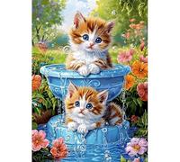 MAXBYE Diamond Painting Kits pour Adulte, 5D DlY Deux Chatons Full Drill Peinture Diamant Gem Cross Stitch, Fontaine & Fleurs Diamond Painting Cristal Art Crafts Maison Décor Cadeaux 30x40 cm