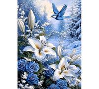 MAXBYE Diamond Painting Kits pour Adulte, 5D DlY Oiseau Bleu Full Drill Peinture Diamant Gem Cross Stitch, Fleurs Diamond Painting Cristal Art Crafts Maison Décor Cadeaux 30x40 cm