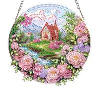 MAXBYE Diamond Painting Paysage Art Pendentif, Diamond Painting Adulte Hanging Images de Fenêtre avec Chaîne, Fleurs Roses Peinture Diamant Art Pendentif Porte et Fenêtre Décoration Cadeau 20x20 cm