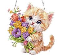 MAXBYE Diamond Painting Pendentif Chat Mignon, Diamond Painting Hanging Images de Fenêtre avec Chaîne, Fleurs Broderie Diamant Pendentif pour Adulte Diamant Art Porte et Fenêtre Décoration 20x20 cm