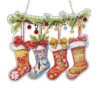 MAXBYE Diamond Painting Pendentif Chaussettes de Noël pour Adulte, Diamond Painting Hanging Pendant Images de Fenêtre avec Chaîne, Broderie Diamant Pendentif Porte et Fenêtre Décoration 20x20 cm