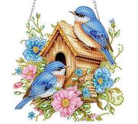 MAXBYE Diamond Painting Pendentif, Diamond Painting Hanging Images de Fenêtre avec Chaîne, Oiseaux Bleus Broderie Diamant Pendentif pour Adulte Diamant Art Porte et Fenêtre Décoration 20x20 cm