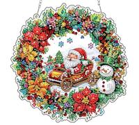 MAXBYE Diamond Painting Pendentif le Père Noël, Diamond Painting Hanging Images de Fenêtre avec Chaîne, Broderie Diamant Pendentif pour Adulte Diamant Couronne Porte et Fenêtre Décoration 20x20 cm