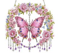 MAXBYE Diamond Painting Pendentif Papillon, Diamond Painting Art Hanging Images de Fenêtre avec Chaîne, Fleurs Broderie Diamant Pendentif pour Adulte Diamant Art Porte et Fenêtre Décoration 20x20 cm