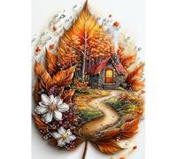 MAXBYE DIY Diamond Painting Adulte, Feuilles d'Érable Diamant Painting Art Kits Full Drill, 5D Chalet Diamond Painting Gemme Arts, Kits de Peinture au Diamant pour Décoration Maison Cadeau 30x40 cm