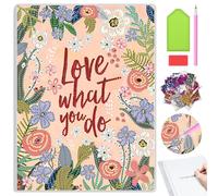 MAXBYE DIY Fleurs Peinture Diamant Carnet, Inspirant Spéciale Strass Diamond Painting Notebook Kit, 120 Pages Cahier de Notes Spiral Détachable, Cadeaux Artisanaux pour Étudiants Bureau Fournitures