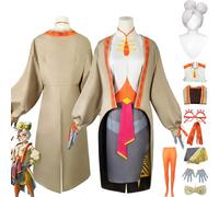 MAXCBD Game Tears of the Kingdom Purah Cosplay Costume tenue Kaki Uniform Full Set Femmes Filles Halloween Party Carnival Dress Up costume avec perruque/lunette/coiffure (XXXL)