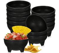 Maxcheck Lot de 12 bols à salsa en plastique molcajete, bols mexicains, chips et salsa, ensemble de service pour fête, fête, fête, frites, salsa, bonbons (noir)