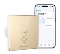 Maxcio Interrupteur Connecté WiFi Volet Roulant Tactile Alexa Doré | Interrupteur Intelligent Pour Rideau Compatible Google Home, Commande Vocale, Contrôle À Distance & Minuterie 1er