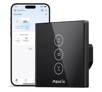 Maxcio Interrupteur Connecté WiFi Volet Roulant Tactile Alexa Noir | Interrupteur Intelligent Pour Rideau Compatible Google Home, Voyant LED Désactivable, Commande Vocale, Minuterie 1er