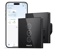 Maxcio Interrupteur Connecté WiFi Volet Roulant Tactile Alexa Noir | Interrupteur Intelligent Pour Rideau Compatible Google Home, Voyant LED Désactivable, Commande Vocale, Minuterie 2er