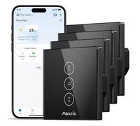 Maxcio Interrupteur Connecté WiFi Volet Roulant Tactile Alexa Noir | Interrupteur Intelligent Pour Rideau Compatible Google Home, Voyant LED Désactivable, Commande Vocale, Minuterie 4er