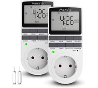 Maxcio Prise Programmable Digitale, Minuterie Numérique Journalier/Hebdomadaire avec Ecran LCD, Économie d'Energie - 2 Packs (Norme Européenne)