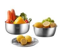 MAXCOOK Lot de 3 saladiers en acier inoxydable, saladier-passoire en acier inoxydable 18/8 pour rincer le riz, les salades et la pâte ; idéal pour la préparation des repas ; lavable au lave-vaisselle