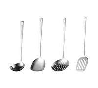 Maxcook Set de 4 ustensiles de cuisine en acier inoxydable, comprend spatule à wok, retourneur ajouré, louche à soupe, écumoire, ustensiles de cuisson à long manche avec trou de suspension, compatible