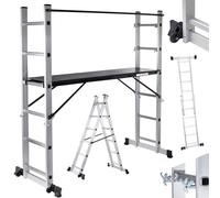 MAXCRAFT Échafaudage Multifonction Échelle Pliable 12 Echelons Bricolage avec plateforme de travail mobile avec des Roues Main courante Aluminium EN131 Charge 150 kg
