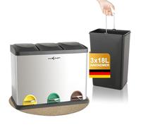 MAXCRAFT Poubelle à pédale Déchets 54 Litre (3 x 18 litre) avec 3 Compartiments et Pédales avec Couvercles Inodore Acier inoxydable