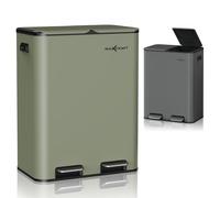 MAXCRAFT Poubelle à pédale Rectangulaire Decobin Poignée 60L en Acier - Seau Intérieur et Couvercle Fermeture en Douceur en plastique recyclé - pour Cuisine Salon Bureau Salle de Bain Métal en Vert