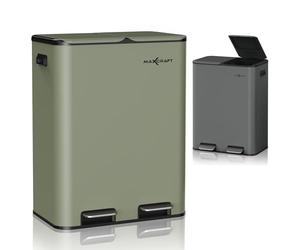MAXCRAFT Poubelle à pédale Rectangulaire Decobin Poignée 60L en Acier - Seau Intérieur et Couvercle Fermeture en Douceur en plastique recyclé - pour Cuisine Salon Bureau Salle de Bain Métal en Vert